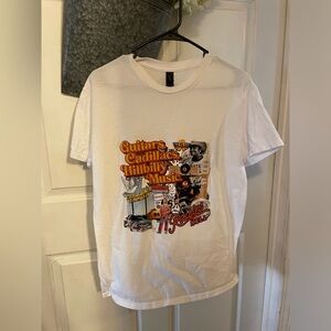 White Graphic T-Shirt with Western Country Collage Medium